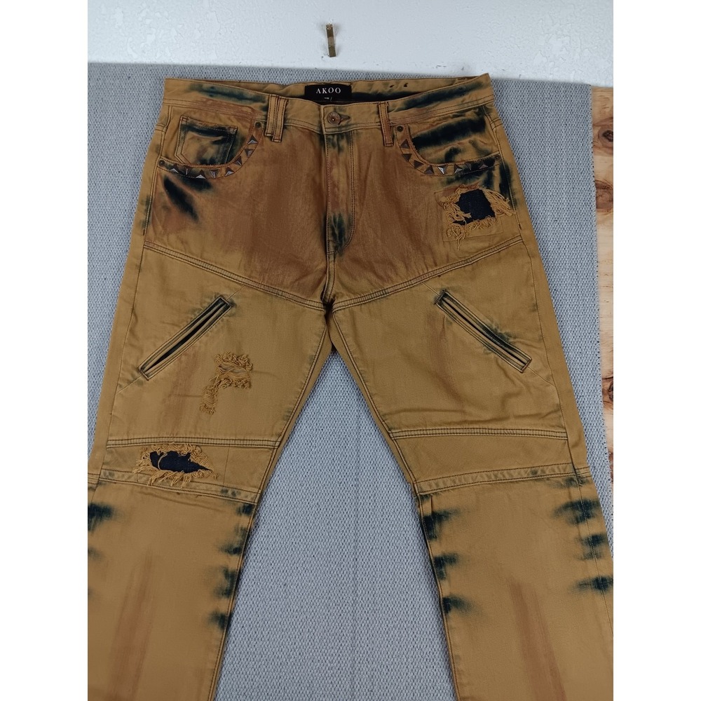 Akoo‎ Jeans Mens 38X34 Brown Tie Dye Distressed Studded Big Oak Fit Studded Y2K - Picture 5 of 15